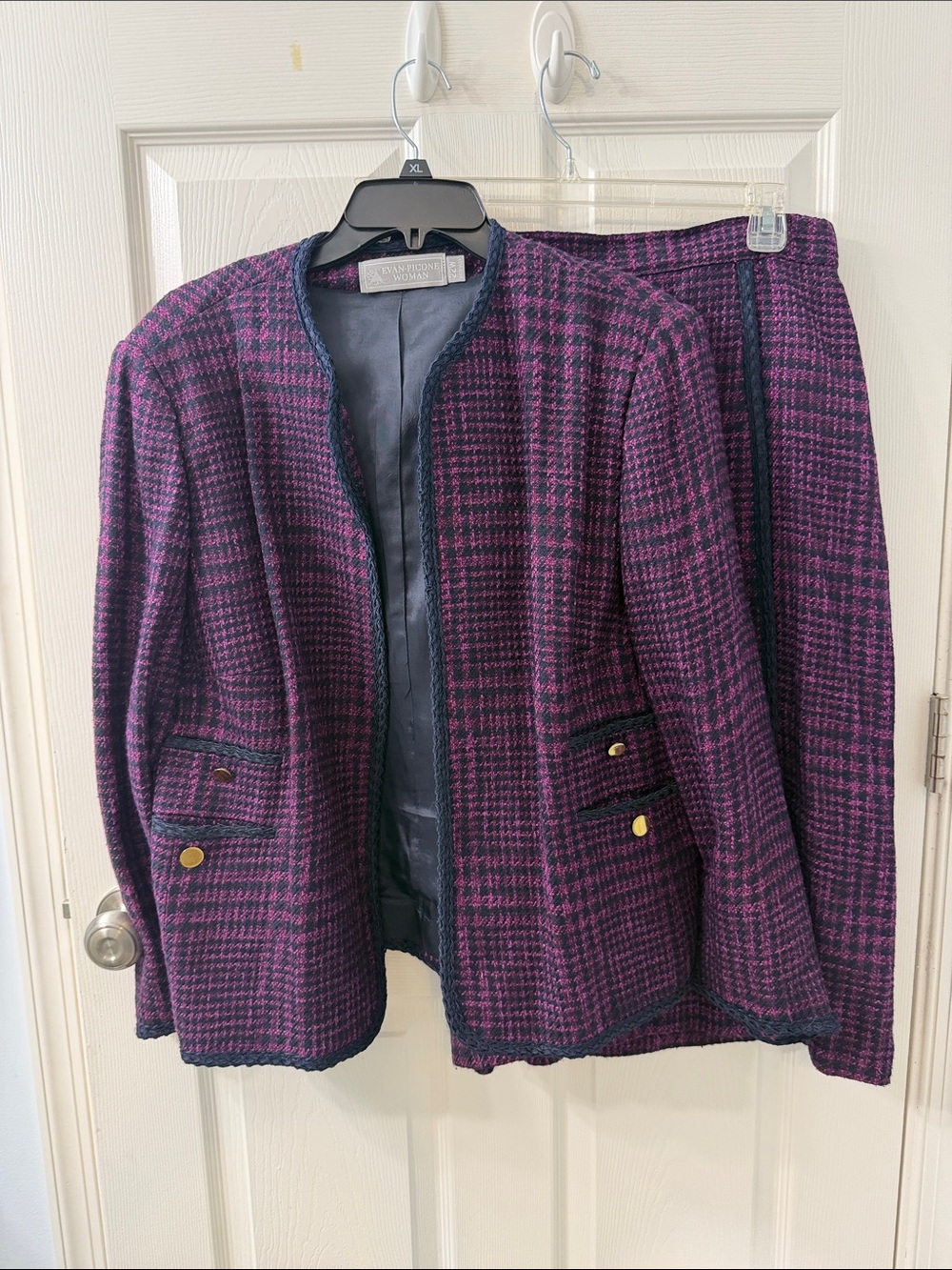 Evan Picone Vintage Union Made Women’s Purple and Navy Tweed Two-Piece SkirtSuit